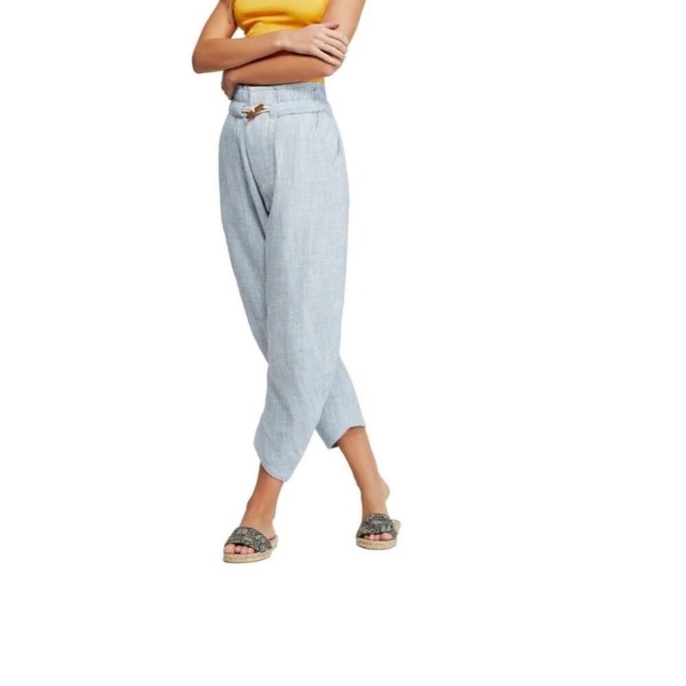 Free People Paradise Linen-Blend Chambray Ankle Pant - Light Blue